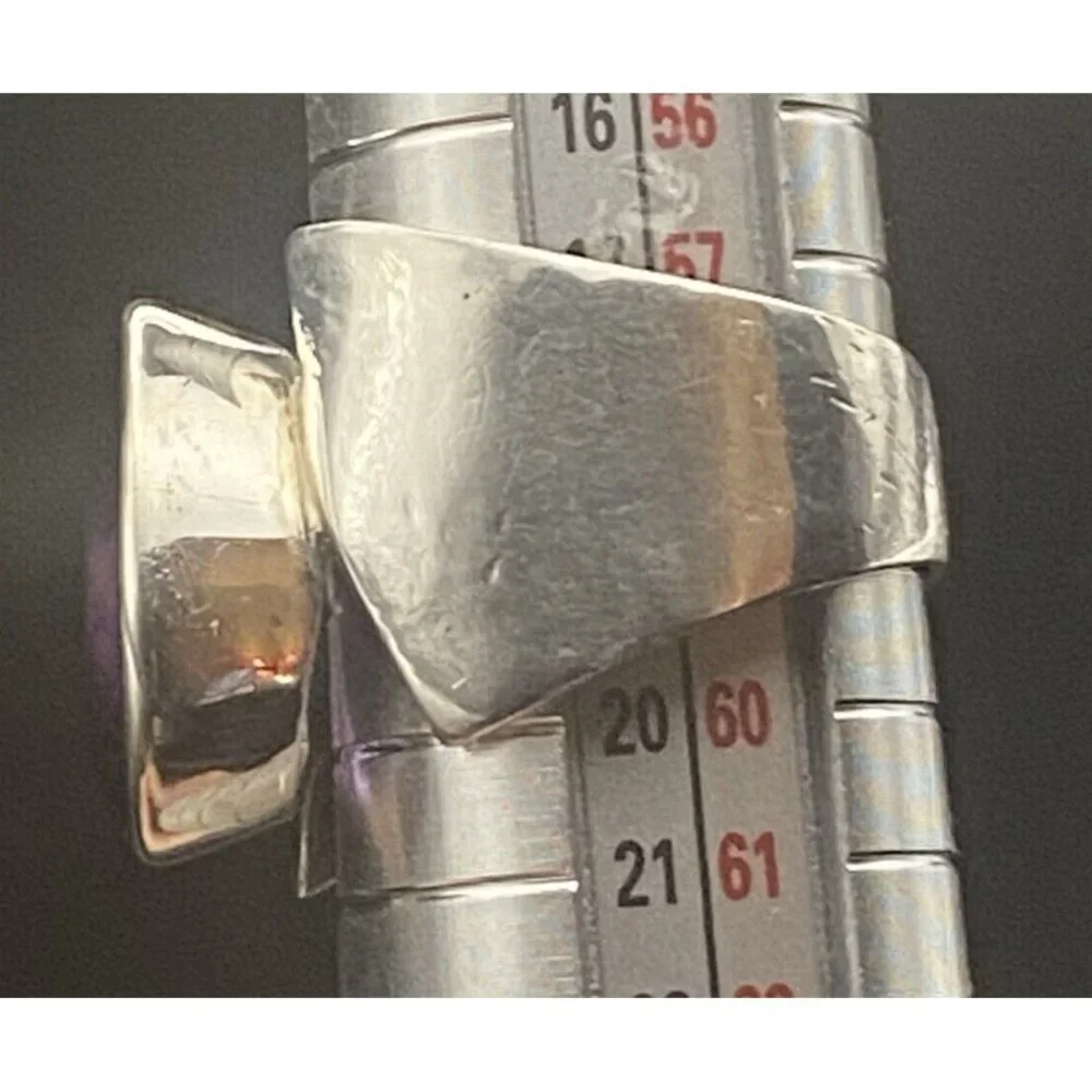 Amethyst 925 Silver Ring Bold Asymmetrical Oval Gem Quality  Sz 8.5 9.7 g Unisex - Picture 12 of 15